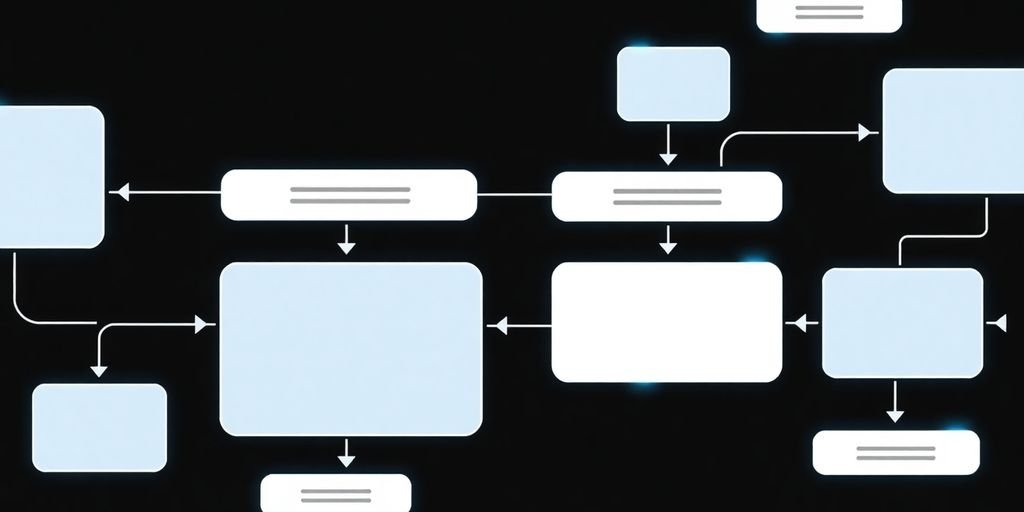Ilustração de fluxos de trabalho de IA em telas.