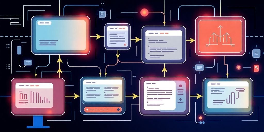 Ilustração dinâmica de fluxos de trabalho de IA.