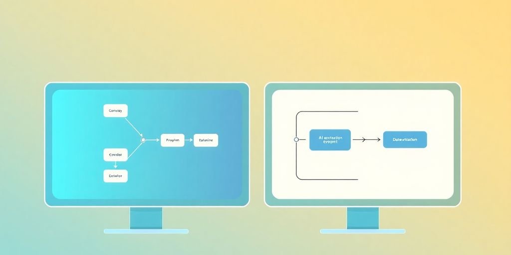 Ilustração de fluxos de trabalho de IA e processos de dados.