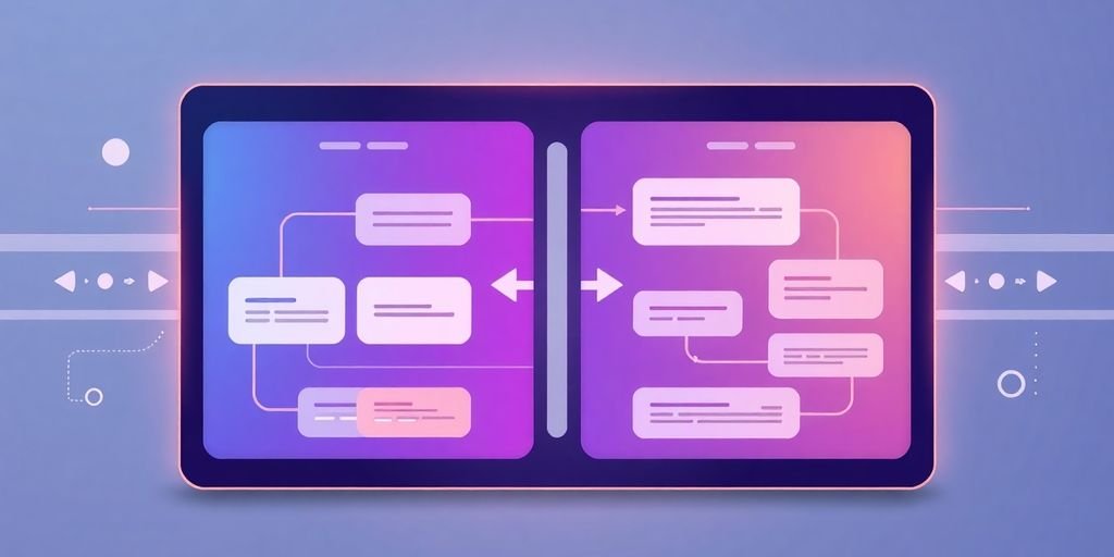 Ilustração de telas de alta tecnologia com processos de IA.